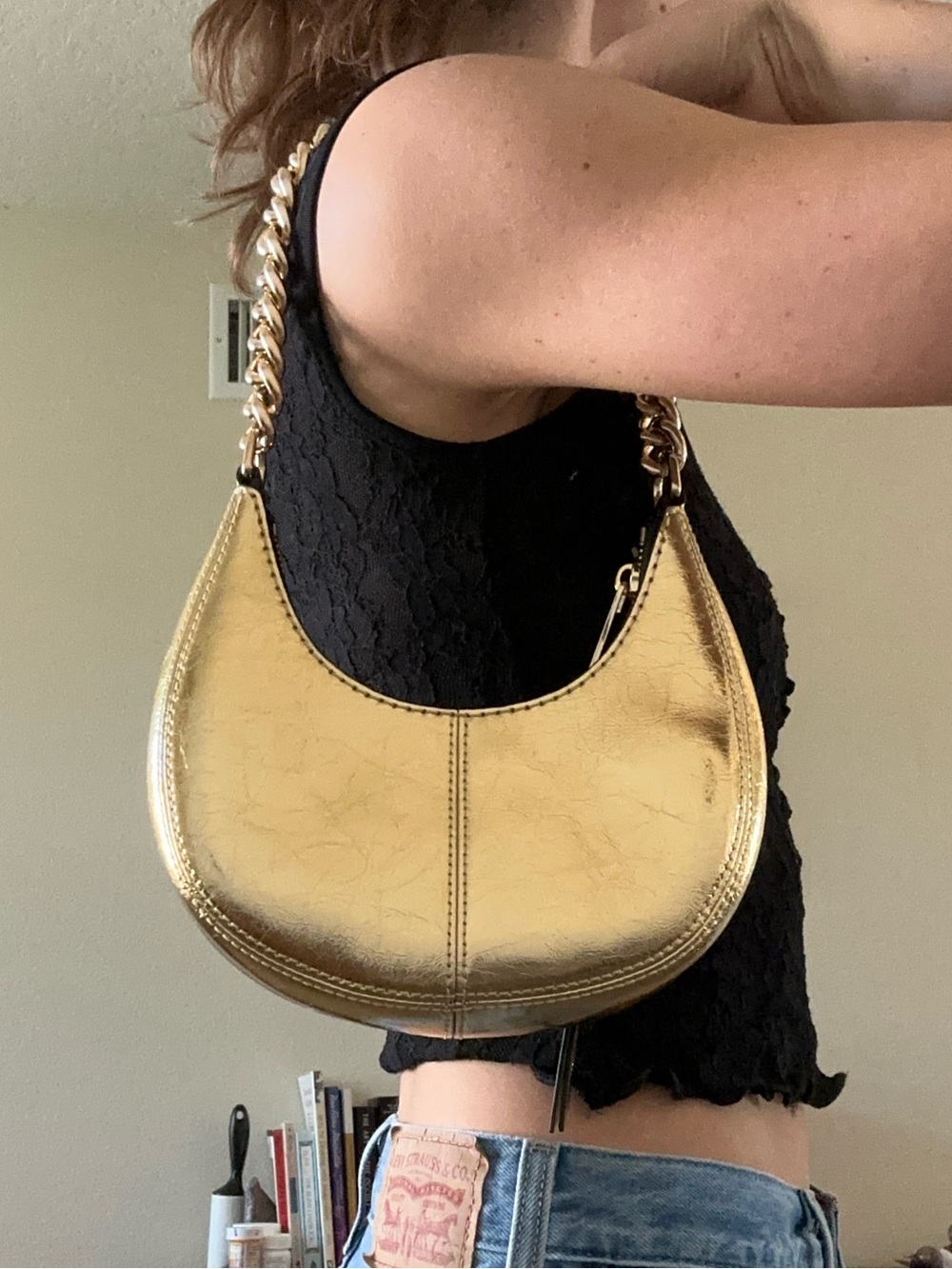 Marc Jacobs Small Crinkle Cruiser Gold Metallic Chain Shoulder Bag NWOT